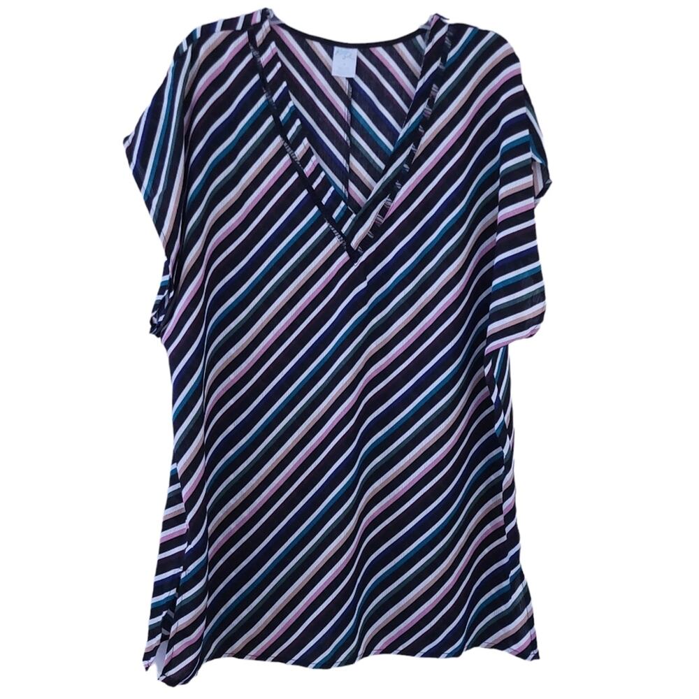 Kona Sol Swimsuit Coverup Medium Stripes Oversized Top Tunic Women Swim